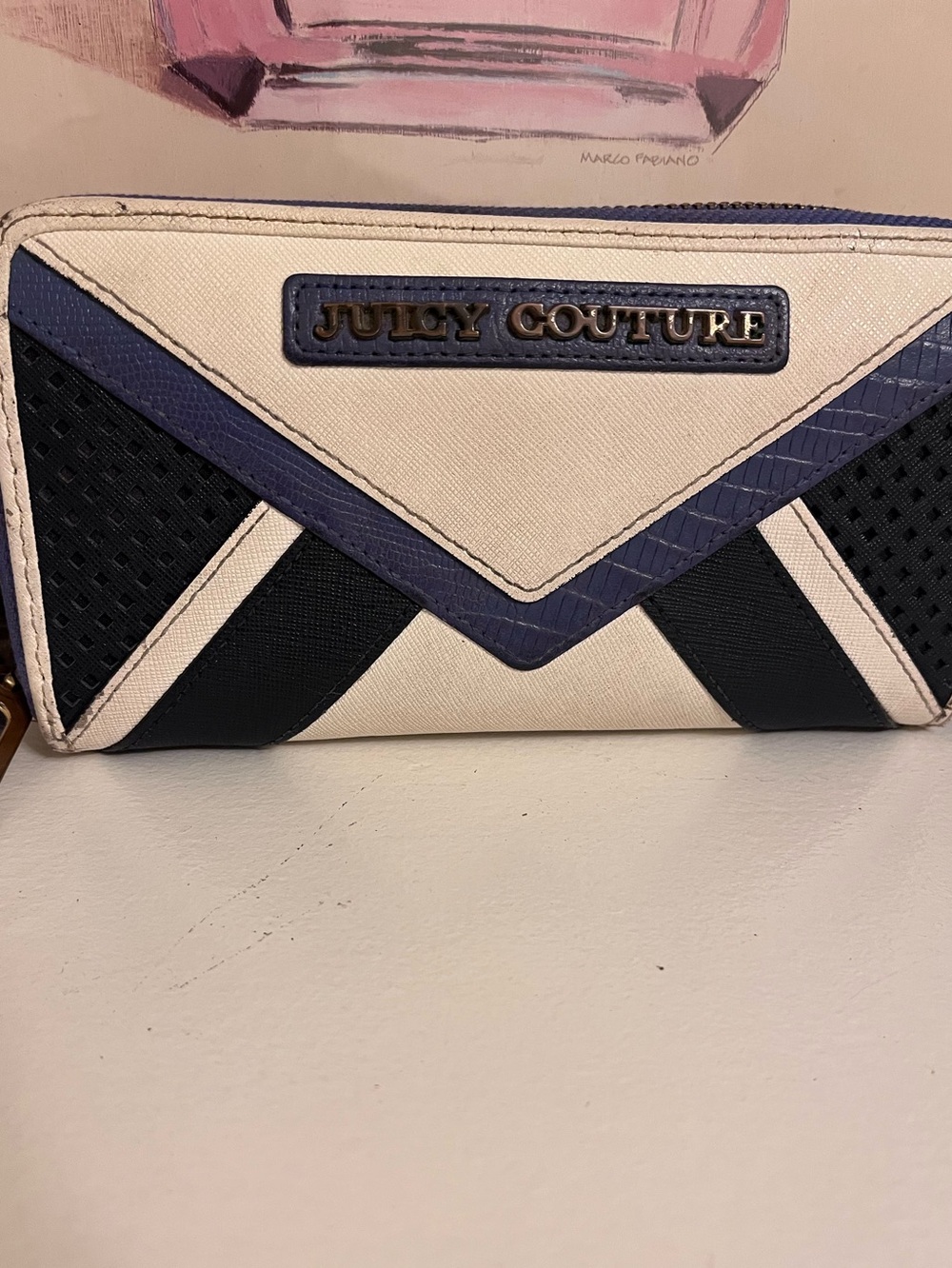 Juicy Couture Cream, Navy & Royal Blue Zip-Around Wallet
